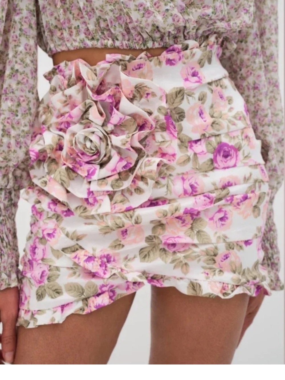 Lovers + Friends Purple Floral Ruffle Mini Skirt